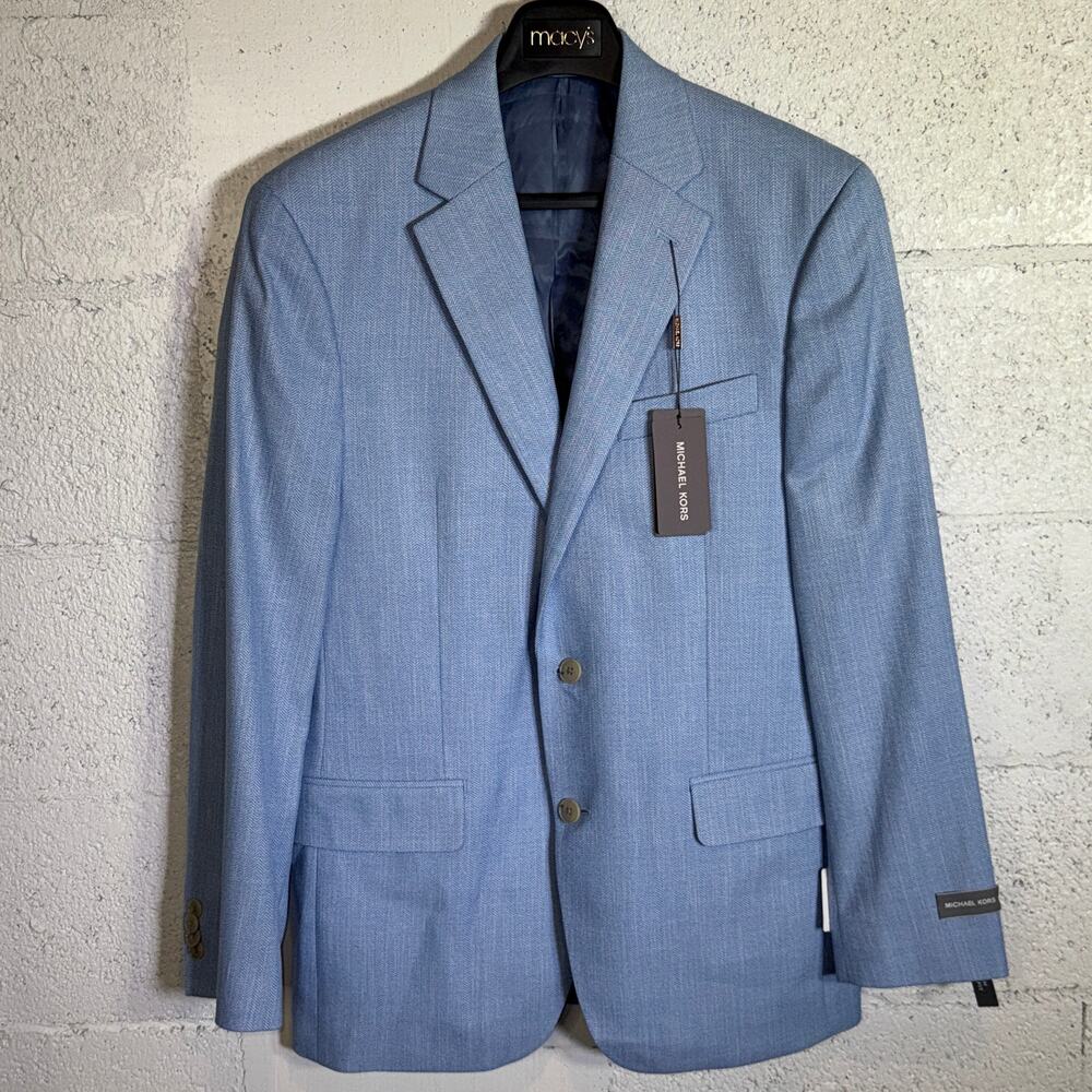 Michael Kors Men's Classic-Fit Herringbone Sport Coat - Sky Blue 38R $295
